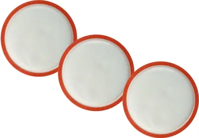 Three white circular filters with red borders are arranged in a diagonal line.