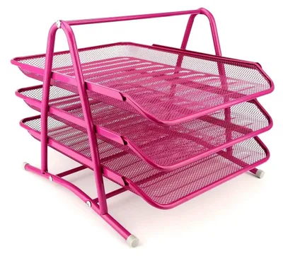 Produktbild von Leviatan Metall Ablage Ablagefächer | Büro Organizer Schreibtisch | Schubladen für Dokumente | 3 Schubfächer Briefablage Dokumentenablage A4 Organizer Mesh | Rosa