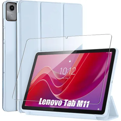 Image de Coque + Verre Trempé pour Lenovo Tab M11, Protection Antichoc Hybride avec Fonction Support - Bleu