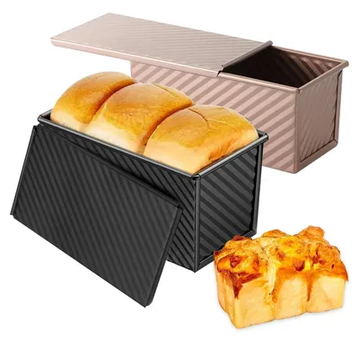 Zdjęcie produktu dla Formy do pieczenia chleba z pokrywką, 2 sztuki, kolor czarny/różowe złoto, stal węglowa