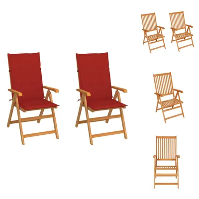 Produktbild von vidaXL Gartenstühle 2 Stk. mit Roten Kissen Massivholz Teak -  Gartenstühle