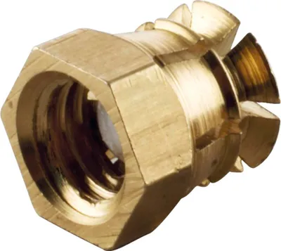 Produktbild von Spreizmuffe sechskant, M6 Länge 9 mm, Bohr ø8 mm, Messing blank mit Nylonkugel