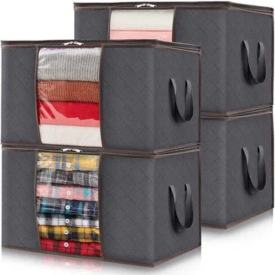 Productafbeelding van Famanu opbergzakken, set van 4, voor kleding en dekens - 60 liter, grijs
