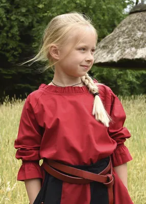 Produktbild von Kinder Mittelalter-Bluse Carmenbluse Helena, rot - Bluse Wikinger Mittelalter Kostüm Verkleidung Carmenausschnitt Größe: 110