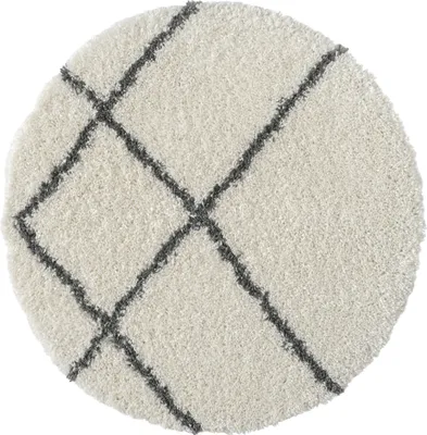 Obrázok produktu pre Koberec MY-RUG, koberec s vysokým vlasom Shaggy Luxe, 120x120, dizajn Scandi diamant, bielo-sivý, extra nadýchaný, okrúhly
