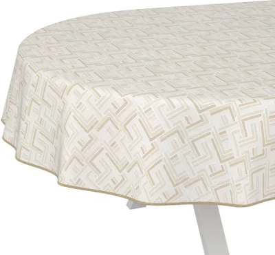 Produktbild von Tischdecke Geometrie Moderna Beige Oval 240x140cm mit Band-Kante Wachstuch abwaschbar
