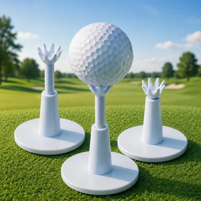 Immagine prodotto di Set di 3 tee da golf in plastica e gomma, con altezza regolabile da 5,3 a 7,4 cm