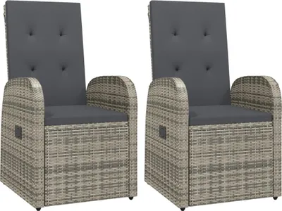 Image de vidaXL Chaises longues de jardin 2 pcs. avec coussins Poly Rattan Gris