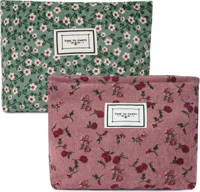 Produktbild von Aucuu Kulturtasche Kosmetiktasche Cord groß Multifunktional Blumenmuster