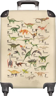 Produktbild von NoBoringSuitcases.com® Kufr Příruční zavazadlo Kufr na kolečkách Malý cestovní kufr na 4 kolečkách - Abeceda - Dino - Retro - Chlapecký - Příruční velikost < 55x40x23 cm a 55x40x20 cm - Foto kufr - Příruční kufr - Palubní zavazadlo - Dětský kufr - Dětský vozík.