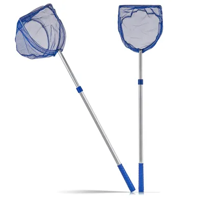 Produktbild von BigDean 2X Kescher 75-121 cm lang - Teichkescher mit Teleskopstange - Feinmaschig (2 mm) - Für Teich, Algen & Swimming-Pool - Algenkescher Nylon-Netz