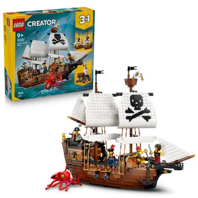 Produktbild von LEGO Creator Legendäres Piratenschiff Spielzeug - Modellbau mit 2 Bauoptionen - Burg oder 2 Zwillingsboote - Kinderzimmer Deko - Geburtstagsgeschenk für Jungen & Mädchen ab 9 Jahren - 31387