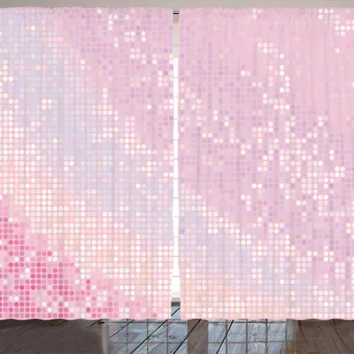 Produktbild von ARANDE Modern Gardine, Abstraktes Muster im Pastellrosa tont Disco-Ball-Art-Party-Thema-Grafik, 280 x 225 cm, Baby Pink Hellrosa