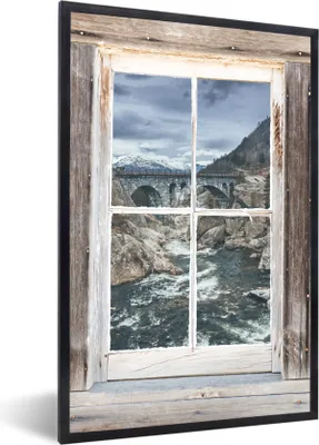 Produktbild von MuchoWow® Gerahmtes Poster Aussicht - Brücke - Wasser 60x90 cm - Poster mit Schwarzem Bilderrahmen Wandposter Rahmen Foto Bilder - Kunst