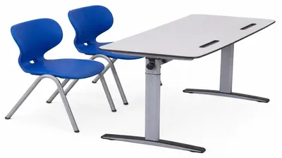 Zdjęcie produktu dla Ergonomiczny zestaw szkolny z regulowaną wysokością i niebieskimi krzesłami