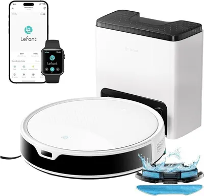 Obrázek produktu pro Robotický vysavač M350 s nabíjecí stanicí, robotický vysavač s plochým designem (7,9 cm), funkcí zóny, kam se nemá vysávat, funkcí vytírání s nádržkou na vodu o objemu 300 ml, sacím výkonem 6000 Pa, ideální pro odstraňování chlupů domácích mazlíčků, vhodný pro tvrdé podlahy i koberce, bílá barva