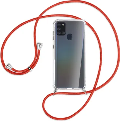 Produktbild von Handykette Backcover-Schutzhülle mit Band (Metall silberfarben) für Samsung Galaxy A21s - rot