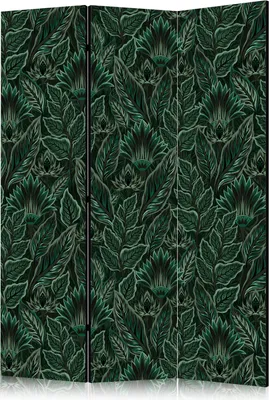 Produktbild von 3-teiliger Einseitiger Vlies Paravent - Dense Vegetation - Botanical Patterns in Illustrative Style; Green 135x172 cm Blumen f-A-10177-z-c