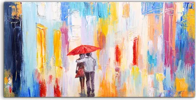 Produktbild von Coloray Acrylbild 100x50  Wandbild Acrylbilder Gemälde Paar Regenschirm abstrakt bunt