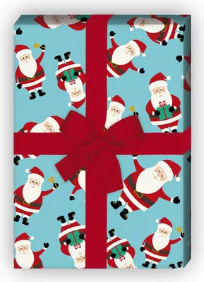 Produktbild von Süßes Weihnachtspapier mit lustigen Weihnachtsmännern, hellblau türkis - G9848, 32 x 48cm