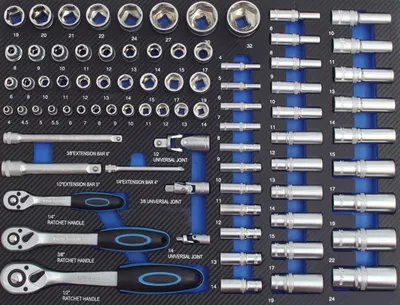 Produktbild von Profi Werkstattwagen Einlage blau Steckschlüsselsatz 80 tlg. Schaum 520x400mm