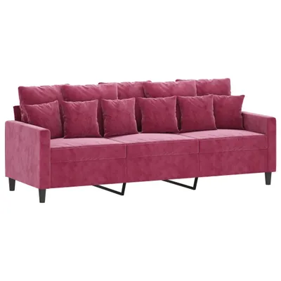 Image de vidaXL Canapé 3 places vin rouge 180 cm velours
