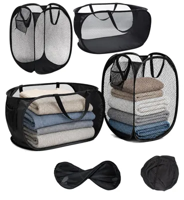 Image de Lot de 4 paniers à linge pliables et rétractables - Gain de place et robustes