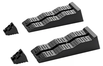 Produktbild von Wiltec Stufenkeile Paar 40/70/100 mm 5 t mit Stopper, Auffahrkeile 2er-Set mit 3 Höhen, Ausgleichskeile für Wohnwagen, Wohnmobil, Camper