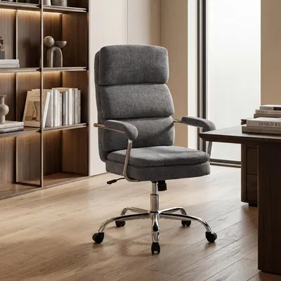 Image de Chaise de bureau pour télétravail, chaise de bureau pivotante à 360°, réglable en hauteur, revêtue en tissu chenille ergonomique, couleur gris | 118 cm | Vérin à gaz de classe 3 | Mécanisme basculant