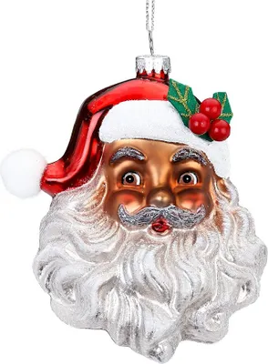 Produktbild von Christbaumschmuck Glas Weihnachtsmann - Kopf 13cm rot / weiß