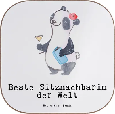 Produktbild von Mr. & Mrs. Panda Untersetzer für Gläser Panda Beste Sitznachbarin der Welt - Weiß - Geschenk, Uni, Coaster, gläseruntersetzer, unterleger, Nachbarin, Geschenkidee
