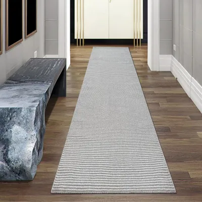 Obrázek produktu pro Koberec do obývacího pokoje s krátkým vlasem, snadná údržba a moderní design v šedé barvě - 80 x 250 cm