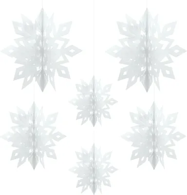 Produktbild von Oblique Unique 3D Schneeflocken 6er Set Eiskristalle Deckenhänger Deko für Weihnachten Winter Weihnachtsdeko - weiß