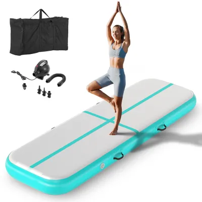 Produktbild von Crenex 300×100×20 cm zelená Nafukovací gymnastická podložka Vzduchová podložka Trampolína včetně elektrické pumpy