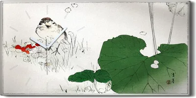 Produktbild von Wanduhr Bürouhr Leinwand Bild 60x30 Malerei Asiatische Blätter Blumen Tier Vogel - weiße Hände