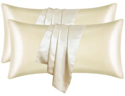 Productafbeelding van 2 stuks satijnen kussenslopen, 40 x 80 cm, beige