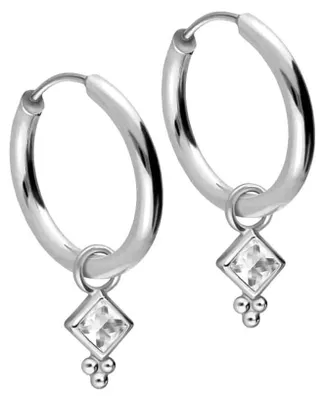 Produktbild von Chirurgenstahl Ohrclicker Creolen KRISTALLQUADRAT + KUGELN Silber Innendurchmesser: 14mm + Designstärke: 1,6mm