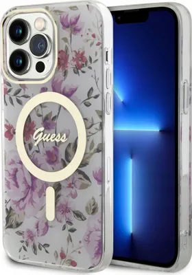 Produktbild von Guess Guhmp14Lhcfwst Hülle Für Iphone 14 Pro - Transparentes Hardcase Flower Magsafe