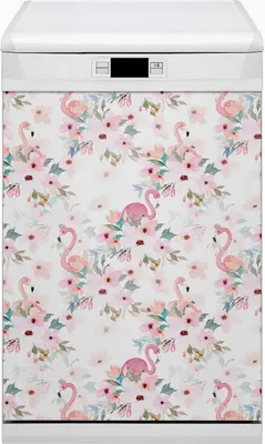 Produktbild von Küche Dekorative Magnete  Magnet Folie für Geschirrspüler 45x80 cm   - Flamingos Blumen