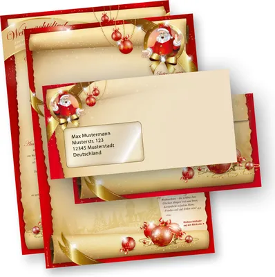 Produktbild von Weihnachtsbriefpapier Set SANTA CLAUS beidseitig (10 Sets mit Fenster) Briefpapier mit Weihnachtsliedern auf der Rückseite für Weihnachten
