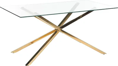 Obrázek produktu pro BELIANI Jídelní stůl zlatý s deskou z tvrzeného skla obdélníkový 160 x 90 cm pro 4 osoby moderní design