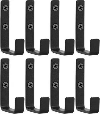 Produktbild von Unyqoos® Set 8 robuste Garderobenhaken für Akustik- und Wandpaneele, Stahl, 5 cm breit, schwarz, Tragkraft 10 kg