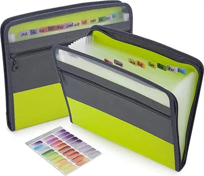 Obrázek produktu pro Pořadač s 13 přihrádkami a samolepicími štítky, harmonikový pořadač, organizér dokumentů, pořadač s přihrádkami na zip a zipem, harmonikový pořadač na papírové dokumenty ve formátu A4,