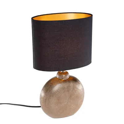 Produktbild von Honsel - Landhaus I Vintage Rustikale Tischleuchte I Tischlampe I Lampe I Leuchte Bronze mit Schwarz 39 cm - Kygo I Wohnzimmer I Schlafzimmer - Keramik Oval - LED geeignet E14