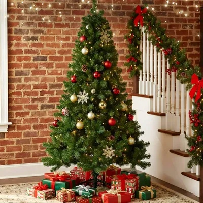 Produktbild von 180cm Künstliche Weihnachtsbäume mit 1000 Spitzen Verschlüsseltes Laub, Stabiler Metallständer Einfache Montage für Weihnachten, Lichterketten (Grün)