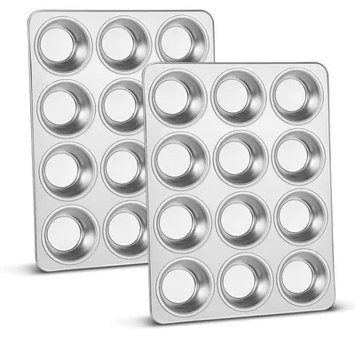 Productafbeelding van Muffinbakvorm, set van 2, roestvrij staal, geschikt voor 12 muffins, diameter 8 cm, diepte 2,5 cm, vaatwasmachinebestendig