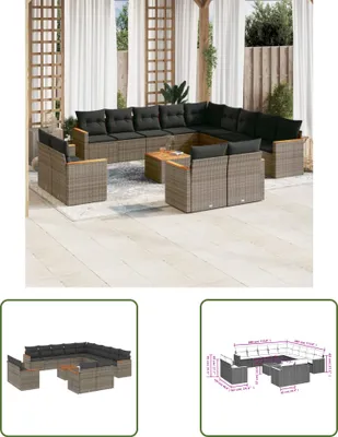 Produktbild von The Living Store 14-tlg. Garten-Sofagarnitur mit Kissen Grau Poly Rattan