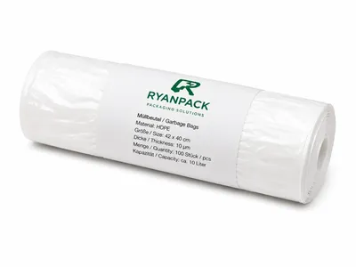 Obrázek produktu pro RyanPack pytle na odpadky bez ucha, HDPE, 42 × 40 cm, 8 µm, průhledné – 3000 kusů v kartonu, Obrázek vytvořený pomocí AI