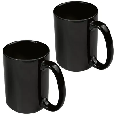 Porzellan Kaffeetassen 450 ml, Schwarz, 2 Stück, mit Henkel
