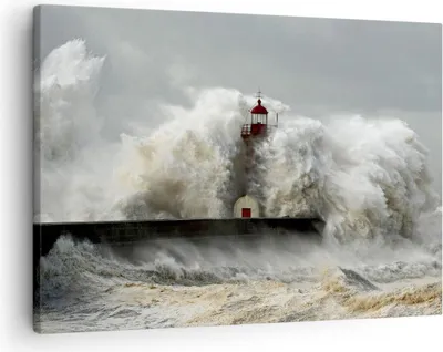 Produktbild von Bild auf Leinwand - Leinwandbild - Leuchtturm Ozean Sturm - 70x50cm - Wand Bild - Wanddeko - Leinwanddruck - Bilder - Kunstdruck - Wanddekoration - Leinwand bilder - Wandkunst - AA70x50-2442